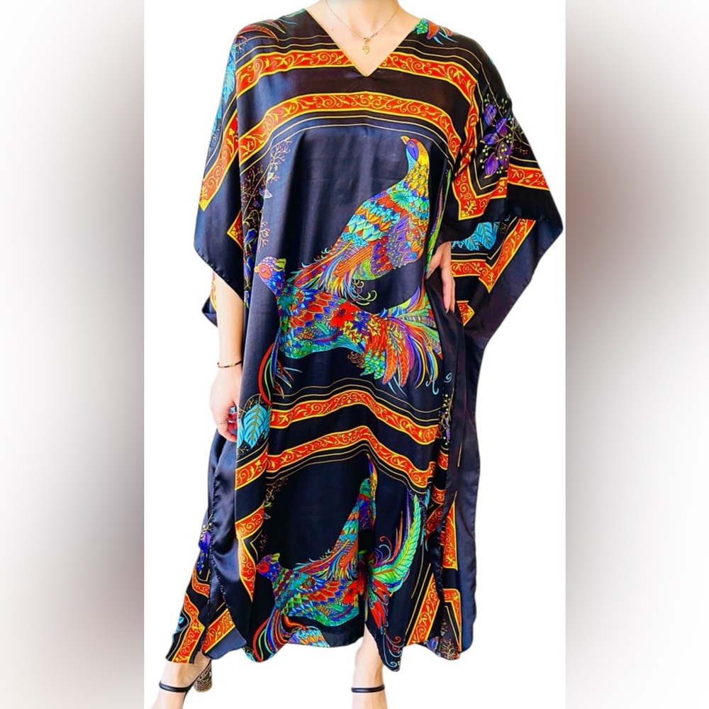 WINLAR PEACOCK SILKY KAFTAN/KIMONO VINTAGE ONE SIZE FITS MOST S - 4X. NWT